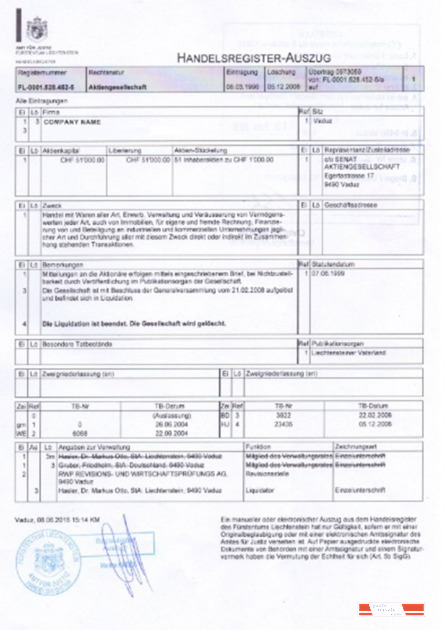 Liechtenstein Certificate of Incorporation